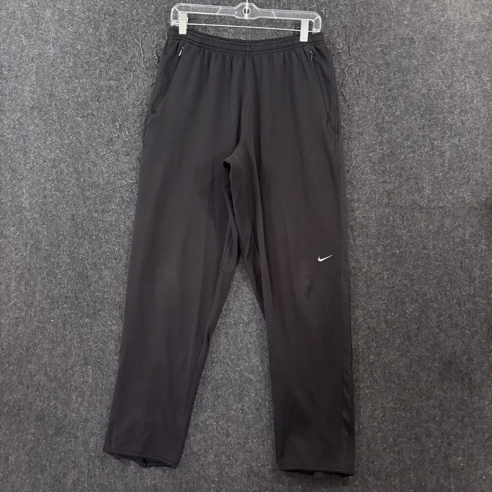 Vintage Nike Track Pants Men's Medium Black Dri-Fit Joggers Zip Pockets Running